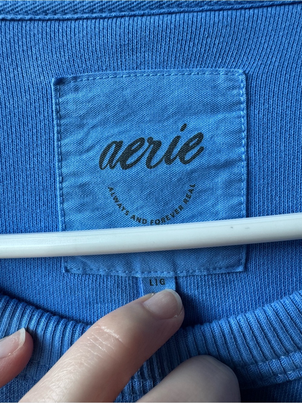 Aerie Blue Pullover Sweatshirt with Lace Elbow Detail - Picture 6 of 6